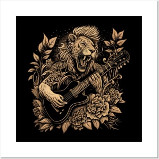 Lion Playing a Guitar Posters and Art